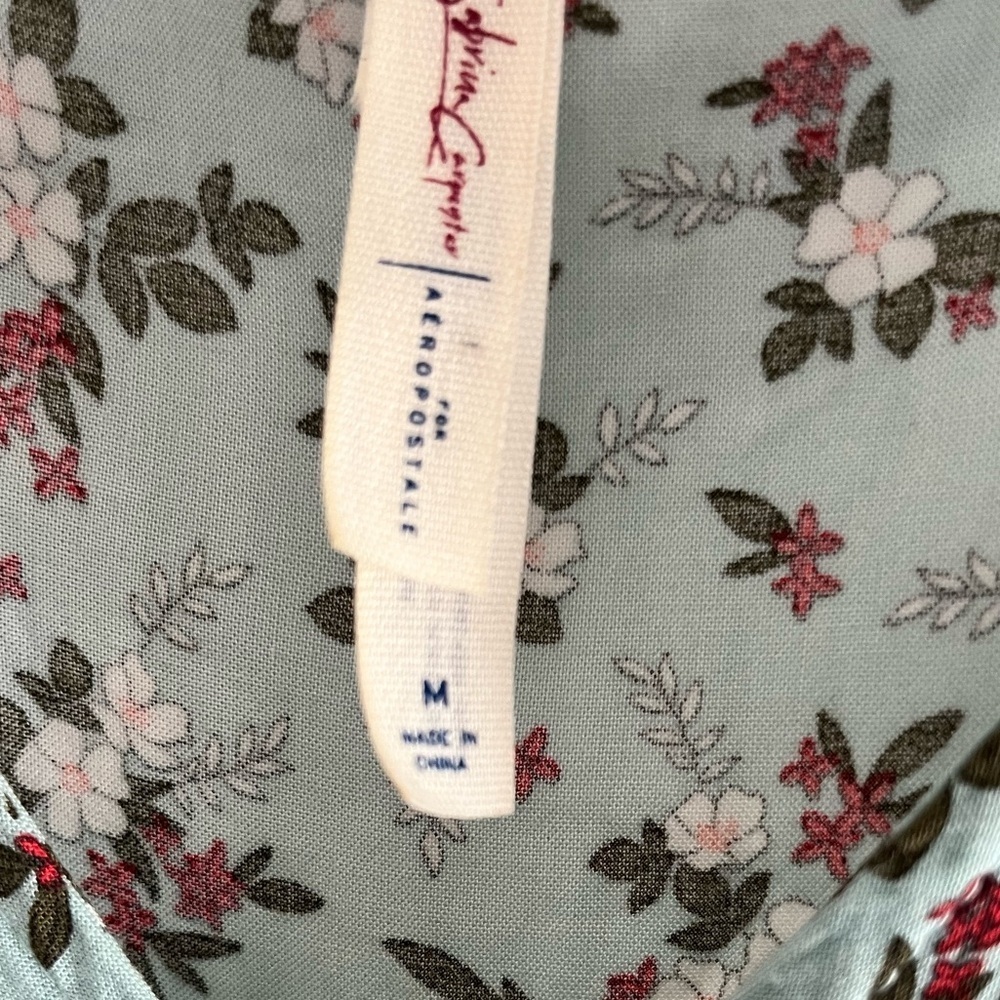 Sabrina Carpenter x AERO Light Turquoise Floral Peasant Mini Dress Size M - Picture 5 of 6